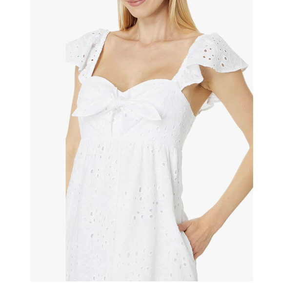 Lilly Pulitzer White Cotton Eyelet Embroidered Flutter Sleeve Midi Dress Size 14 - Picture 10 of 11